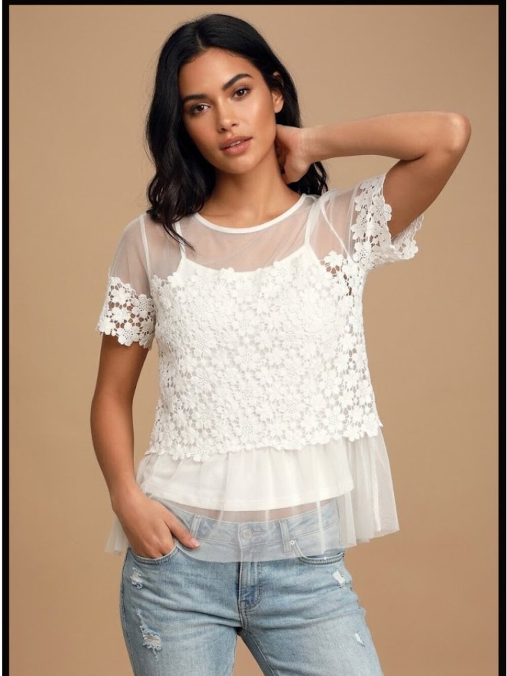 Elie Tahari Short Sleeve Sheer Lace Top Compared to Anthropologie Sz S